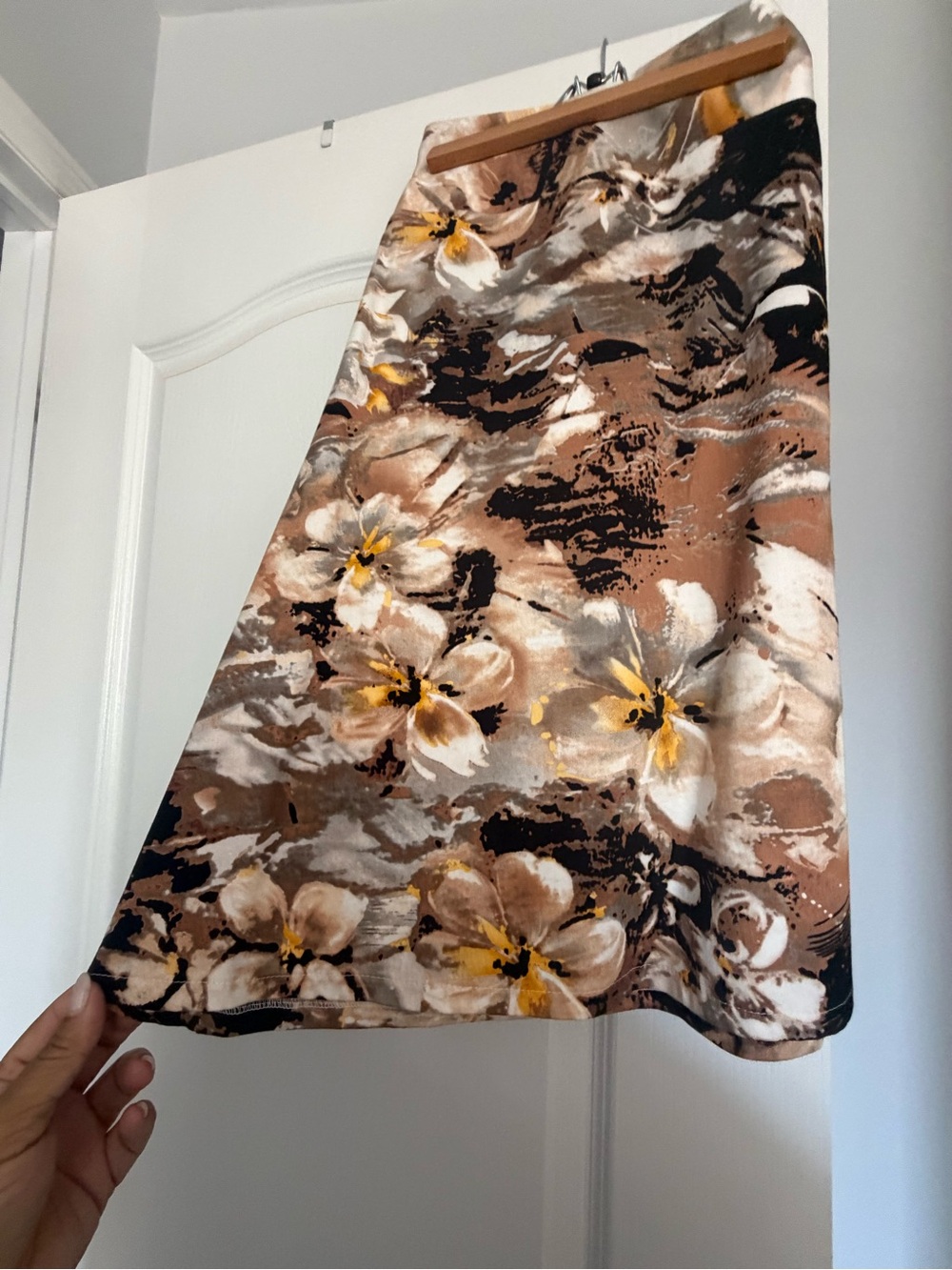 Lane Bryant Brown, Cream, Black and Yellow Floral A-Line Skirt